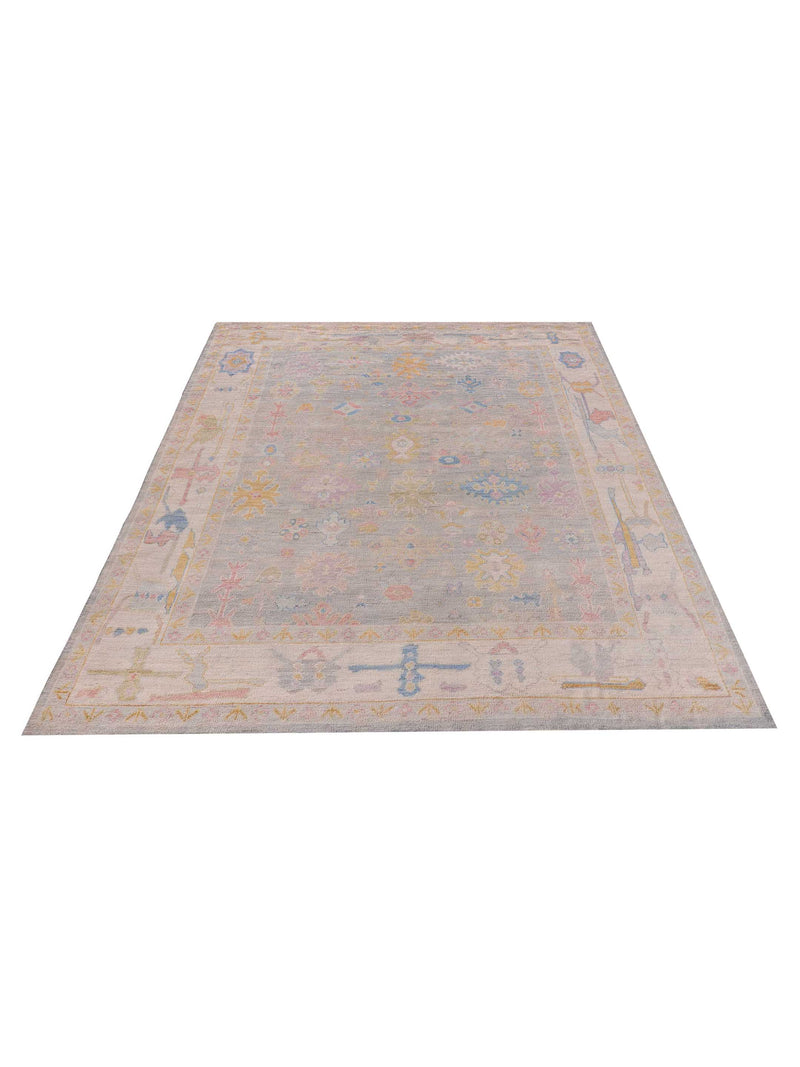 Pacific Ushak Wool Weft 42594 Lt.Grey Ivory Transitional Hand Knotted Rug