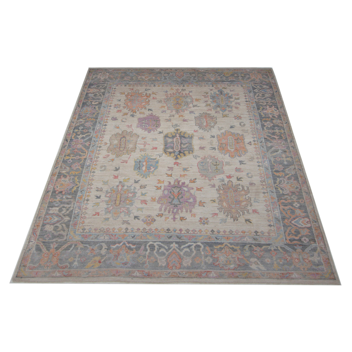 Pacific Ushak Wool Weft 42597 Ivory Grey Transitional Hand Knotted Rug