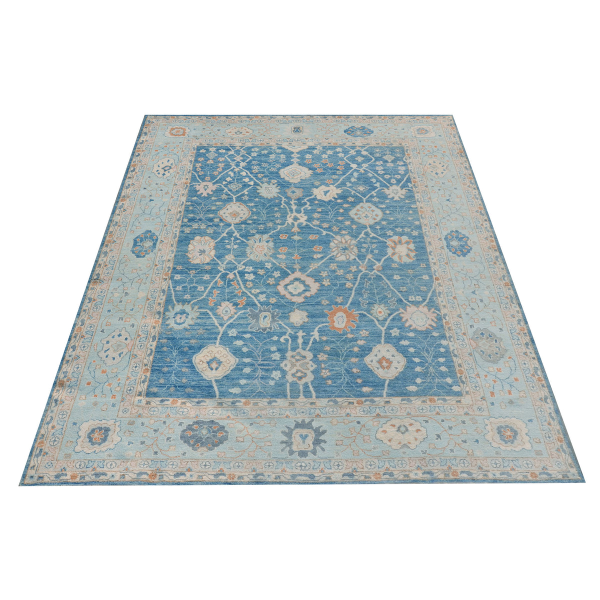 Pacific Ushak Wool Weft 42605 Blue Lt.Blue Transitional Hand Knotted Rug