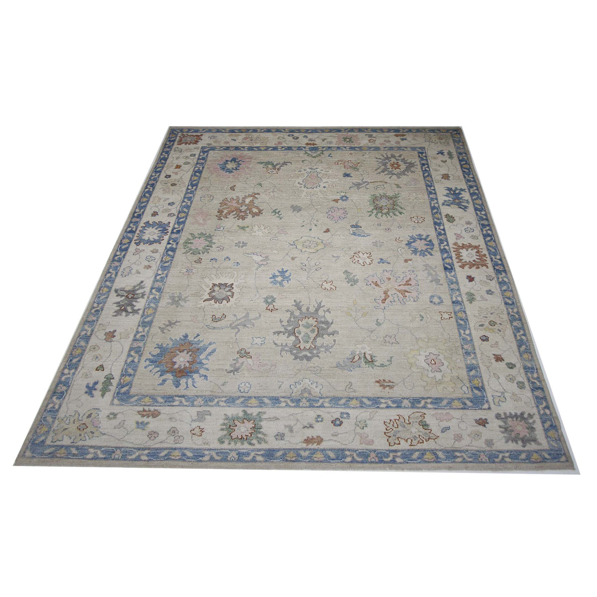 Pacific Ushak Wool Weft 42607 Beige Ivory Transitional Hand Knotted Rug