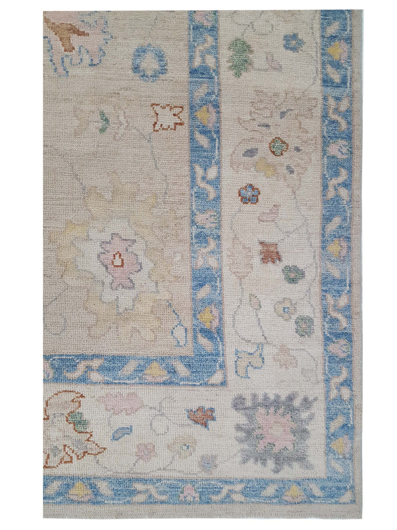 Pacific Ushak Wool Weft 42607 Beige Ivory Transitional Hand Knotted Rug