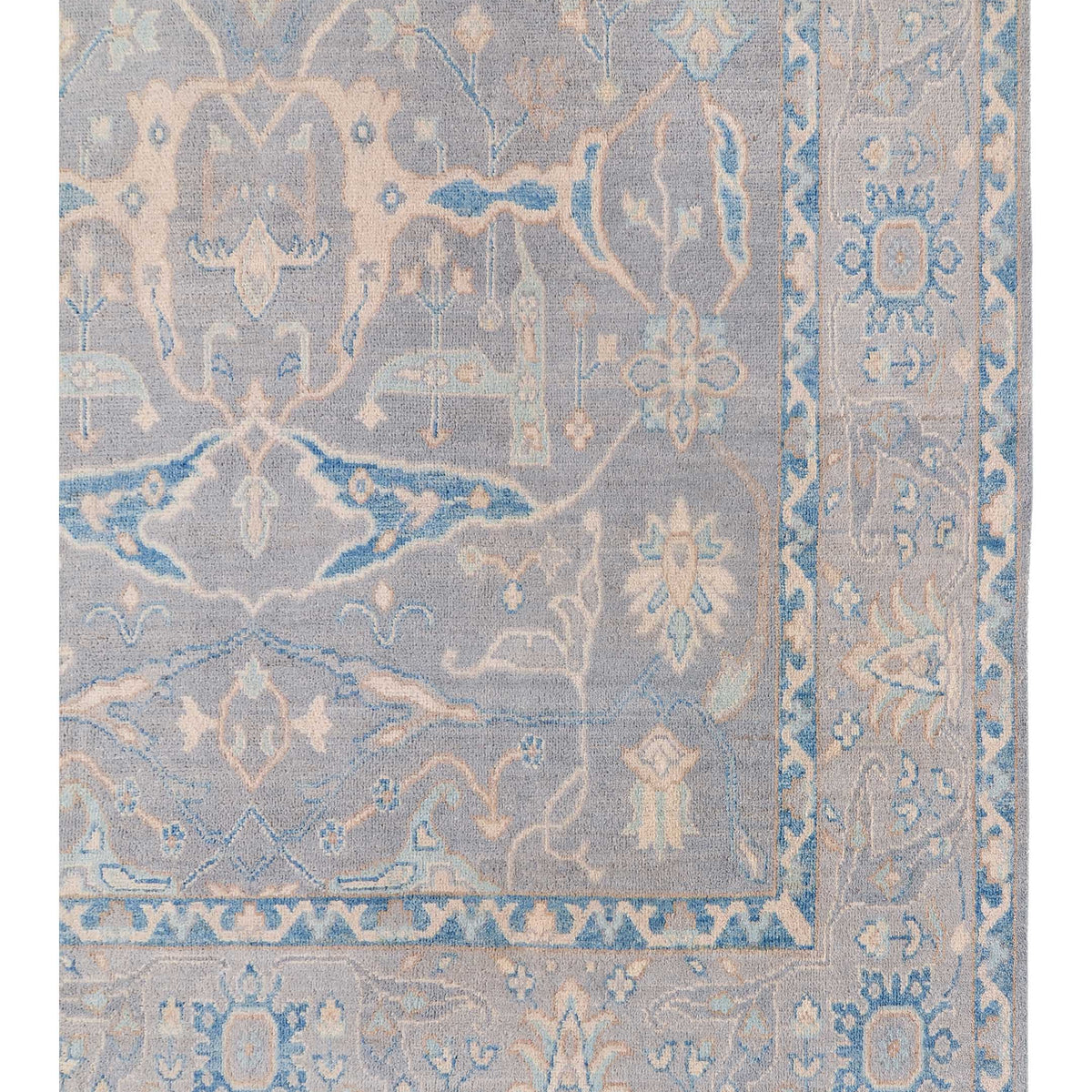 Pacific Ushak Wool Weft 42608 Grey Ivory Transitional Hand Knotted Rug