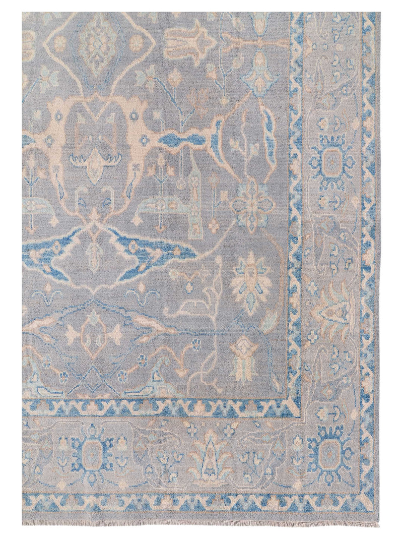 Pacific Ushak Wool Weft 42608 Grey Ivory Transitional Hand Knotted Rug