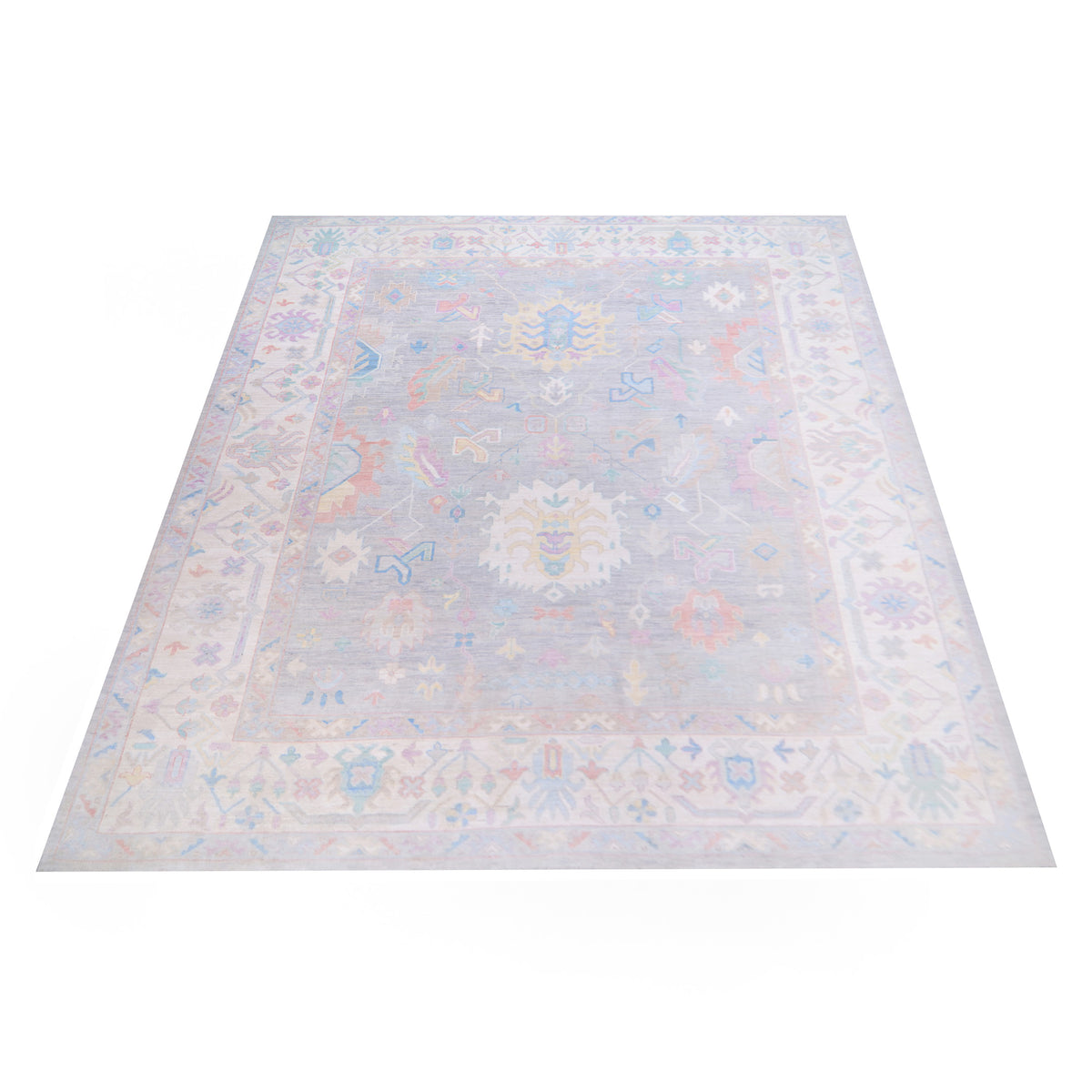 Pacific Ushak Wool Weft 42759 Grey Ivory Transitional Hand Knotted Rug