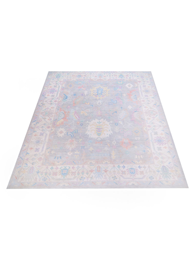 Pacific Ushak Wool Weft 42759 Grey Ivory Transitional Hand Knotted Rug