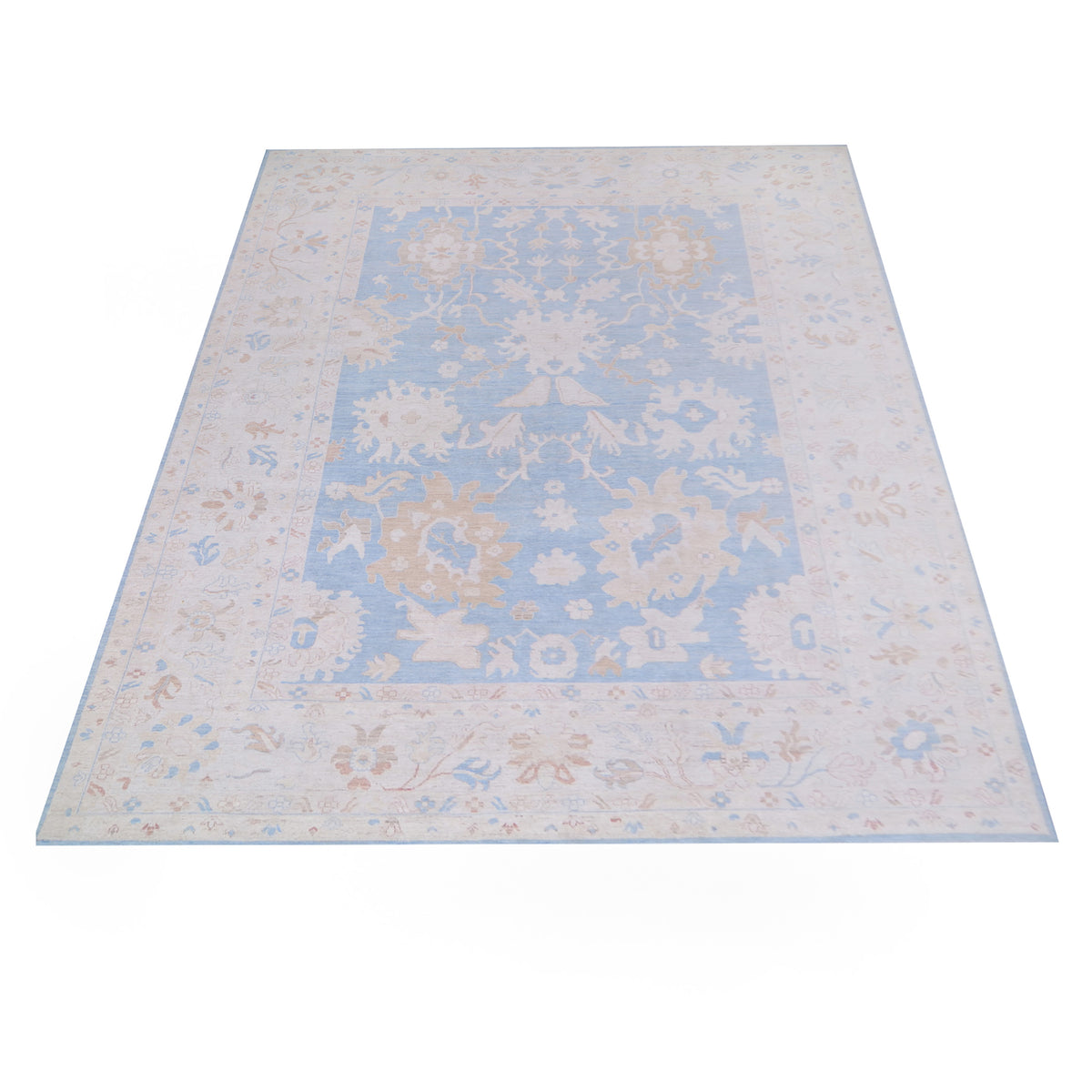 Pacific Ushak Wool Weft 42760 Blue Ivory Transitional Hand Knotted Rug