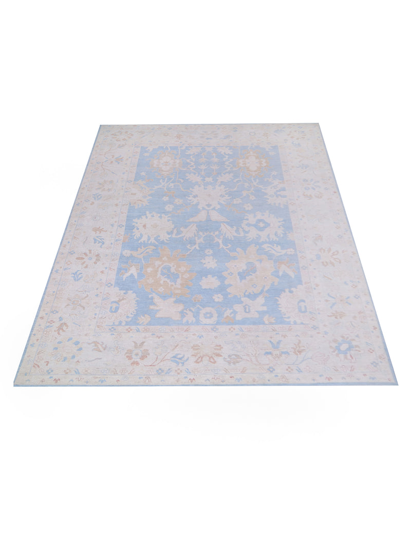 Pacific Ushak Wool Weft 42760 Blue Ivory Transitional Hand Knotted Rug