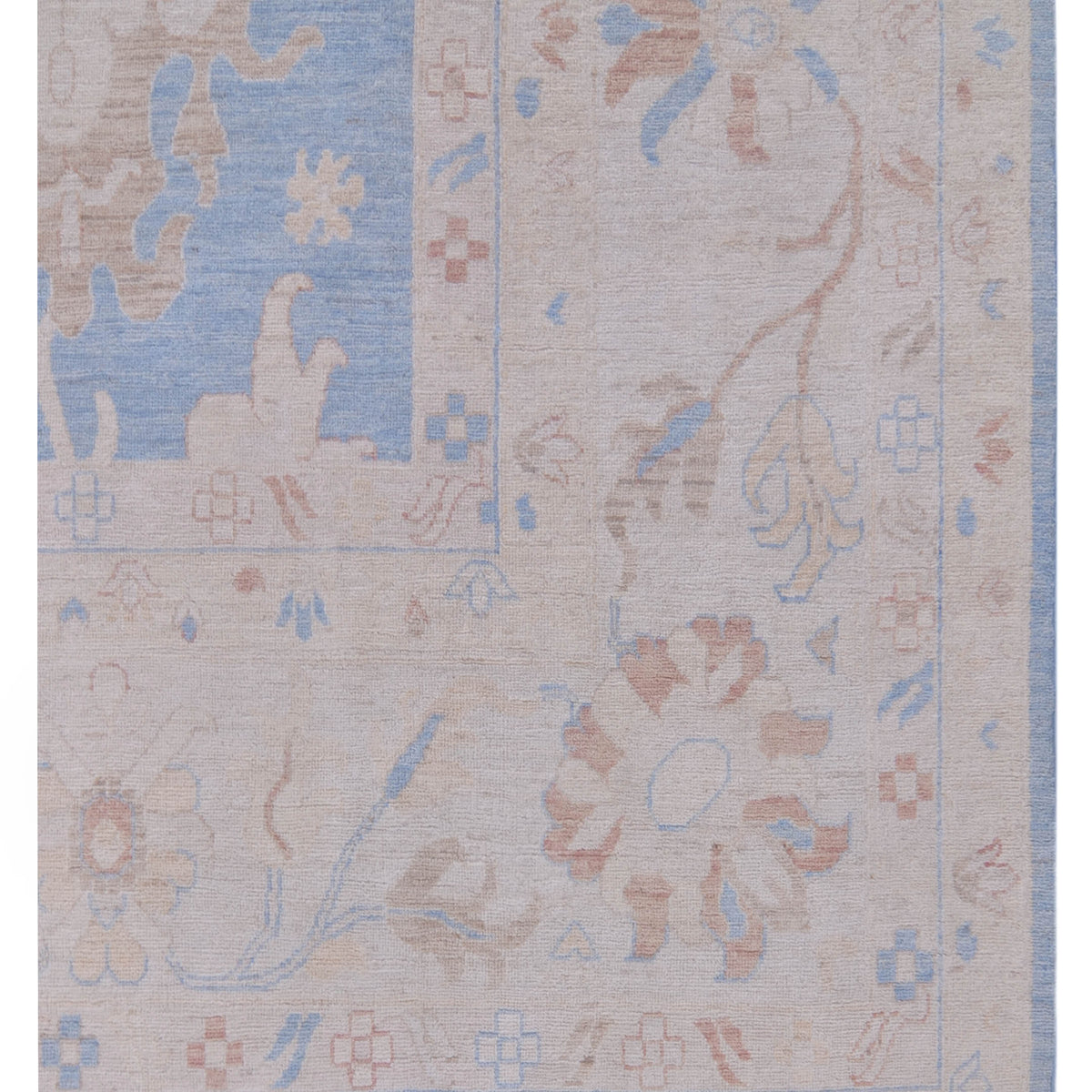 Pacific Ushak Wool Weft 42760 Blue Ivory Transitional Hand Knotted Rug