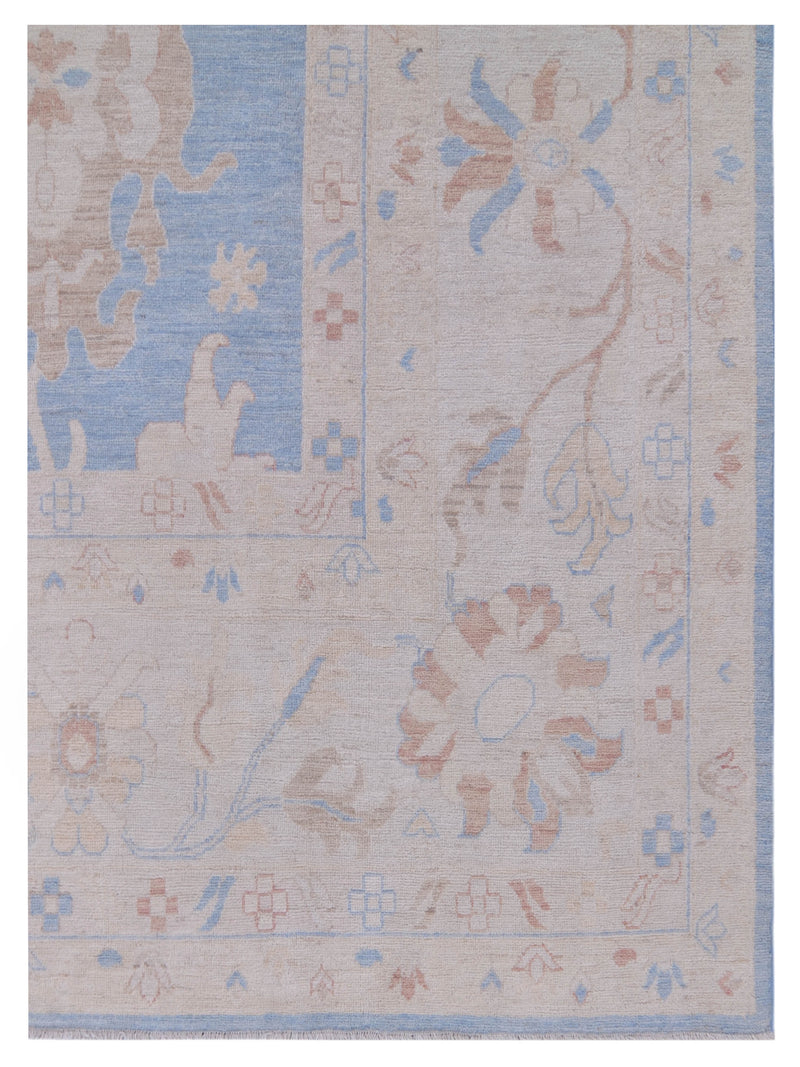 Pacific Ushak Wool Weft 42760 Blue Ivory Transitional Hand Knotted Rug