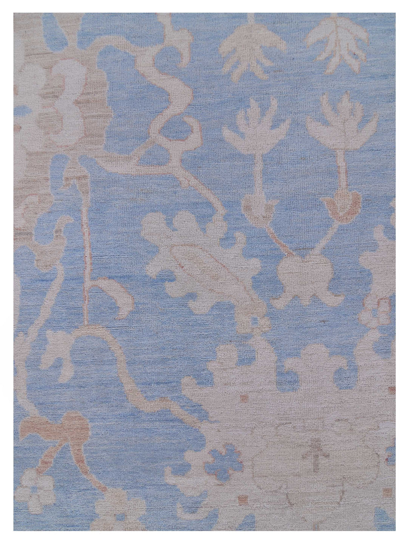 Pacific Ushak Wool Weft 42760 Blue Ivory Transitional Hand Knotted Rug