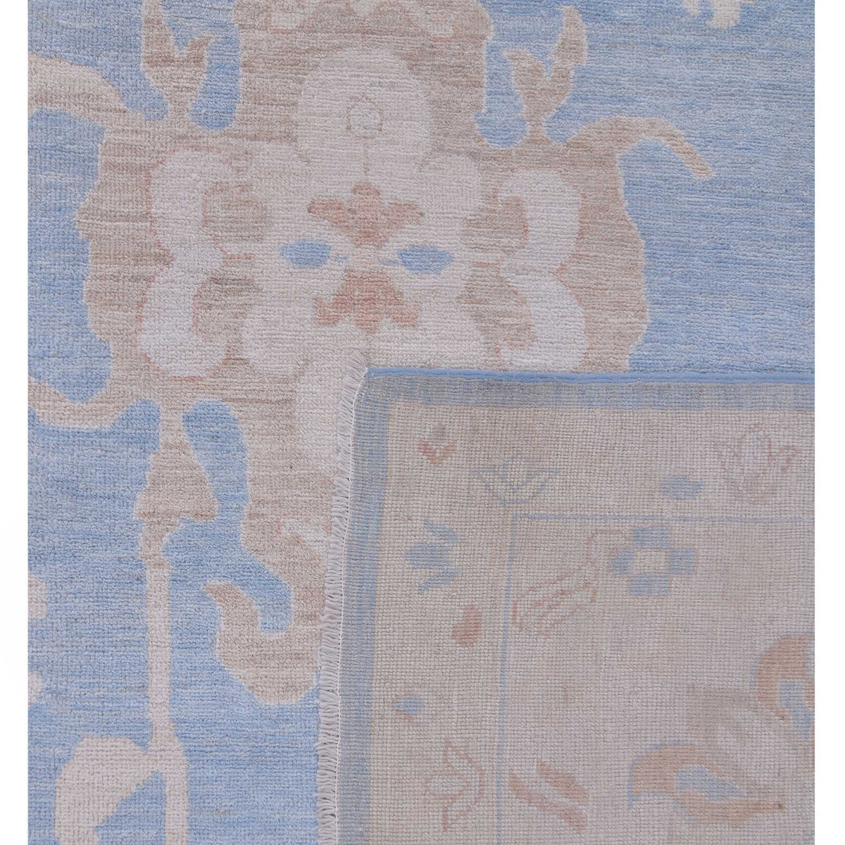 Pacific Ushak Wool Weft 42760 Blue Ivory Transitional Hand Knotted Rug