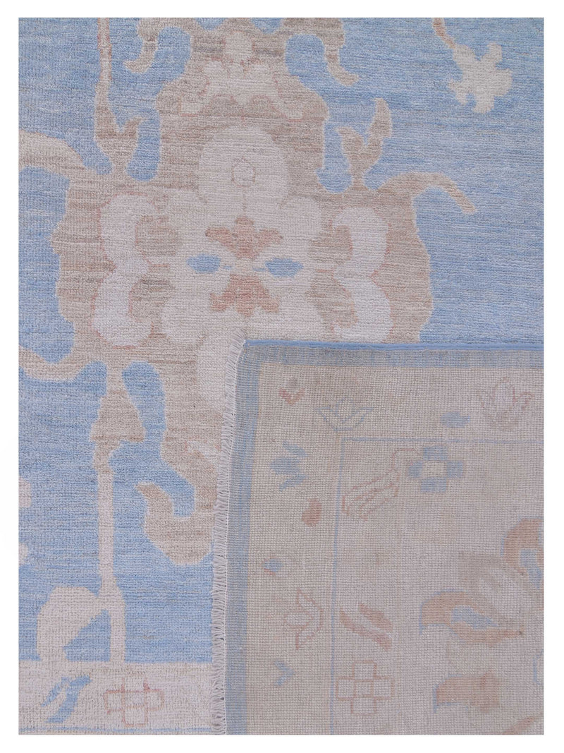 Pacific Ushak Wool Weft 42760 Blue Ivory Transitional Hand Knotted Rug