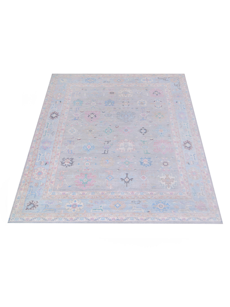 Pacific Ushak Wool Weft 42763 Grey Blue Transitional Hand Knotted Rug