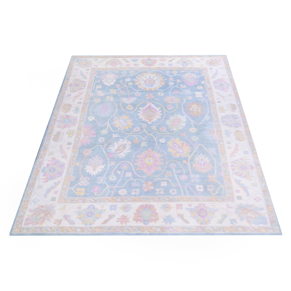 Pacific Ushak Wool Weft 42764 Grey Ivory Transitional Hand Knotted Rug
