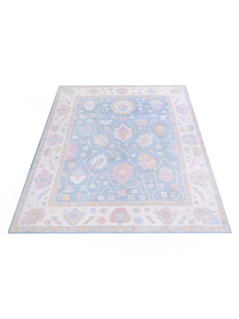 Pacific Ushak Wool Weft 42764 Grey Ivory Transitional Hand Knotted Rug