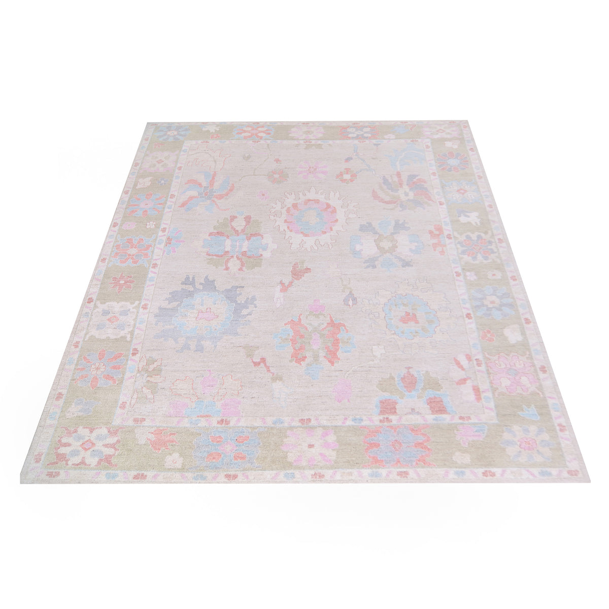 Pacific Ushak Wool Weft 42765 Beige Green Transitional Hand Knotted Rug
