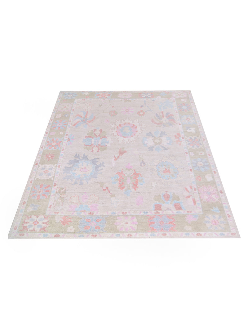 Pacific Ushak Wool Weft 42765 Beige Green Transitional Hand Knotted Rug