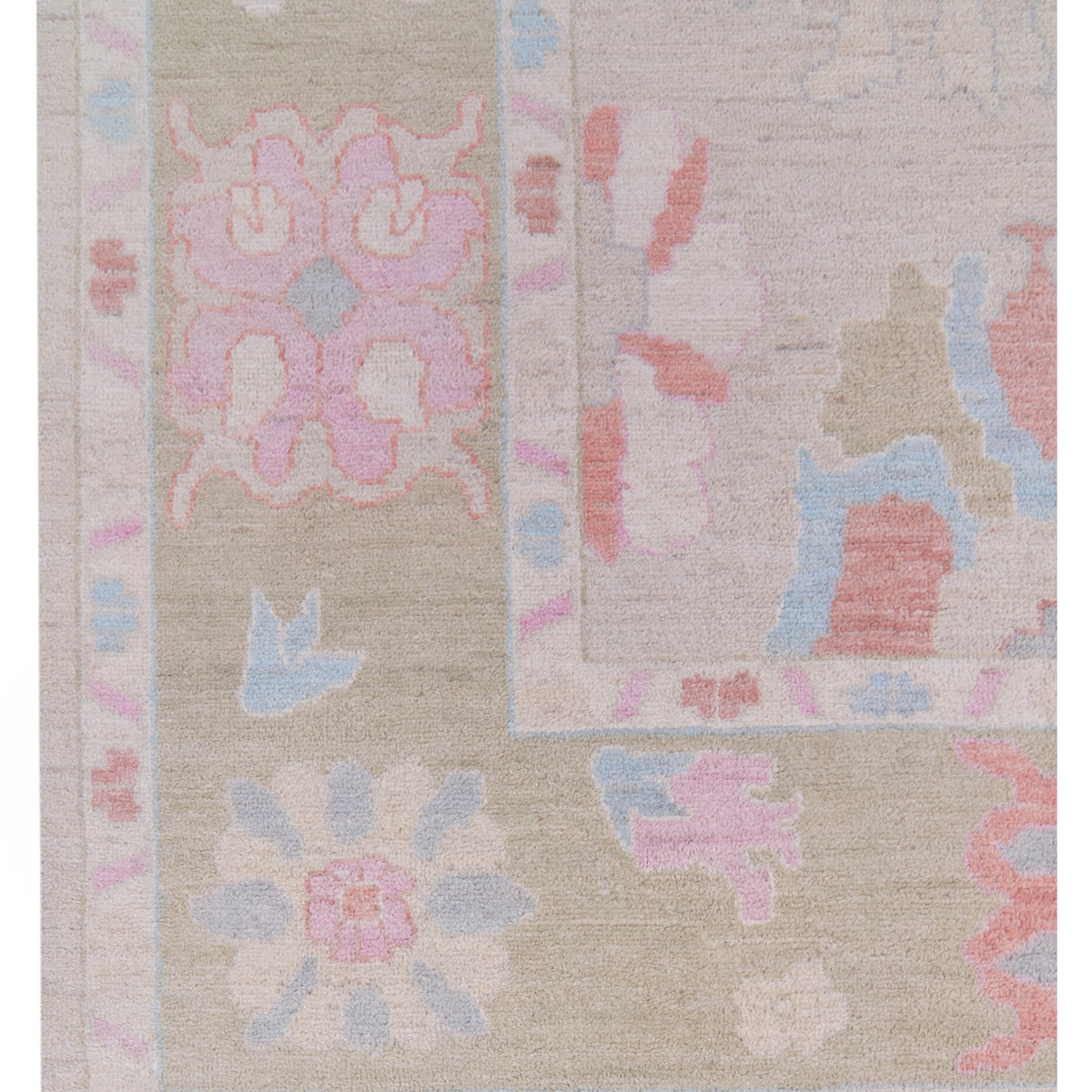 Pacific Ushak Wool Weft 42765 Beige Green Transitional Hand Knotted Rug