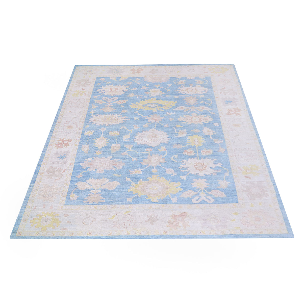 Pacific Ushak Wool Weft 42767 Blue Ivory Transitional Hand Knotted Rug