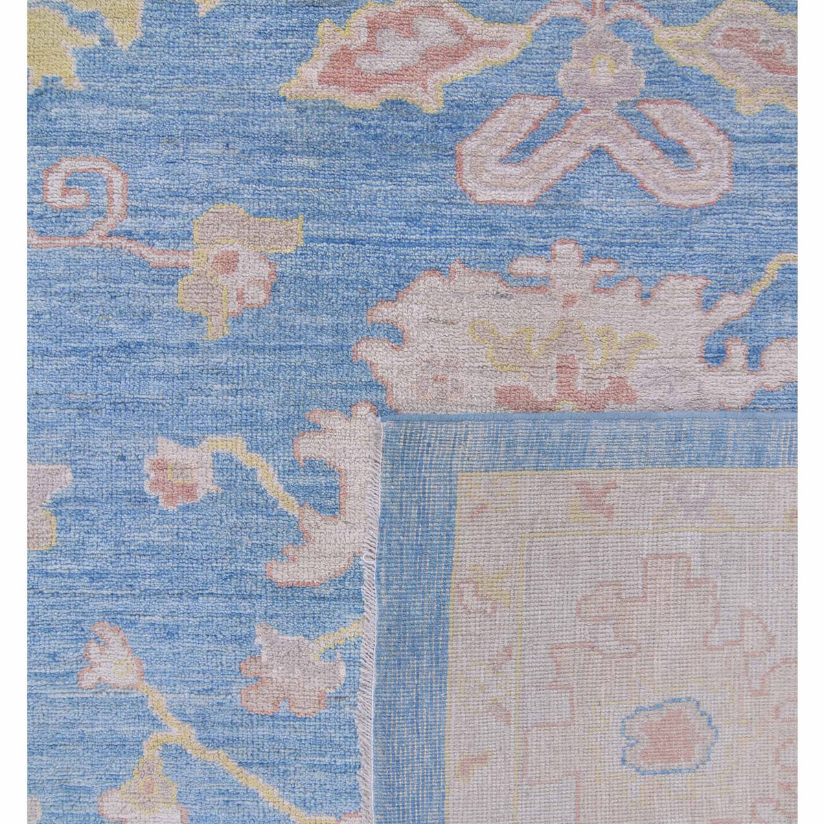 Pacific Ushak Wool Weft 42767 Blue Ivory Transitional Hand Knotted Rug