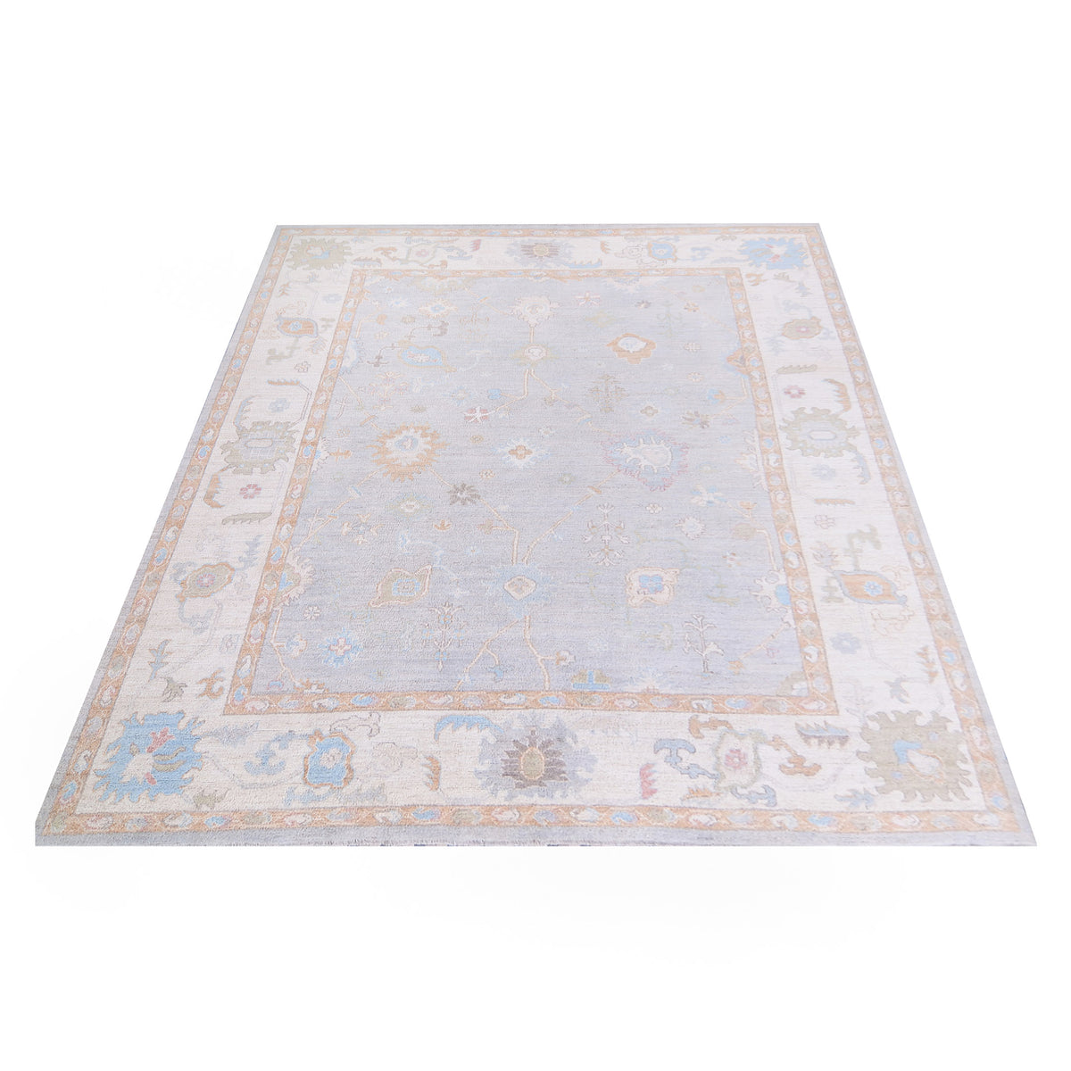 Pacific Ushak Wool Weft 42774 Grey Ivory Transitional Hand Knotted Rug