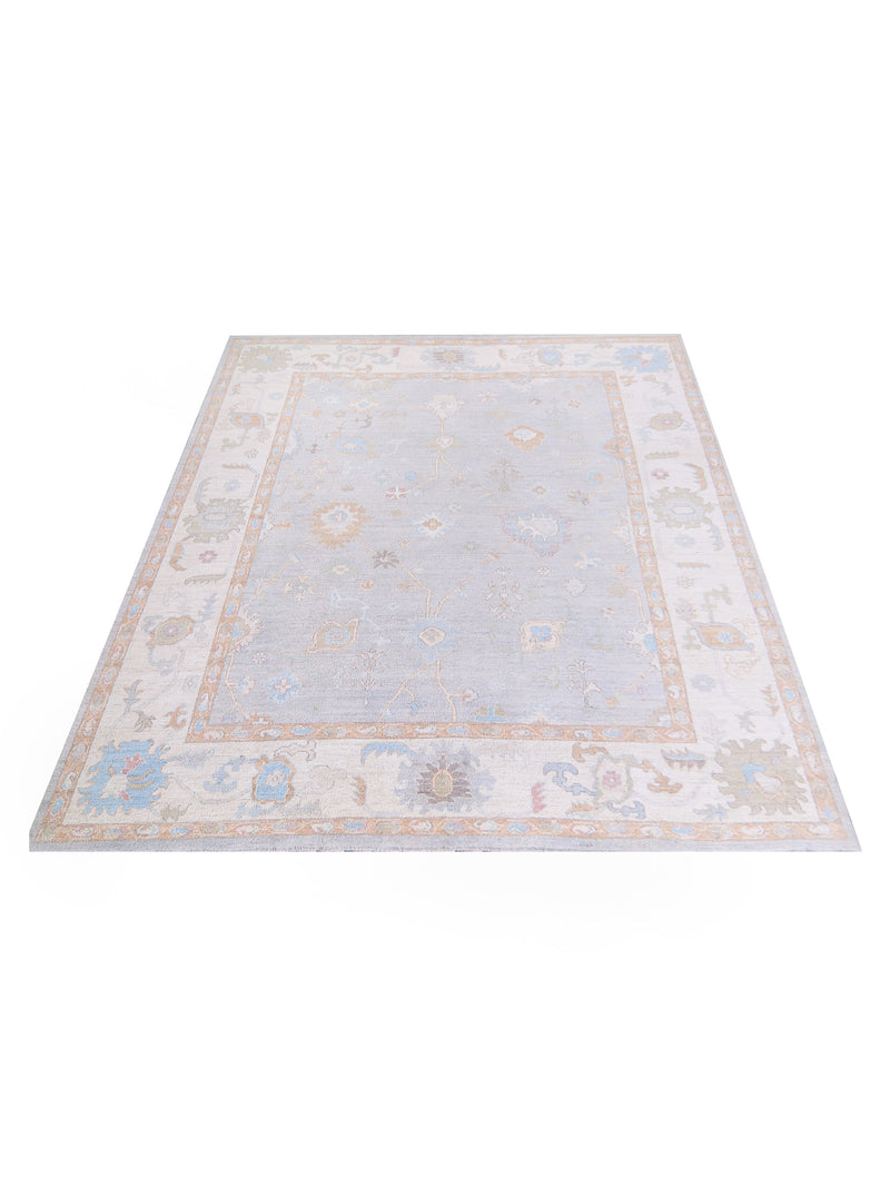 Pacific Ushak Wool Weft 42774 Grey Ivory Transitional Hand Knotted Rug