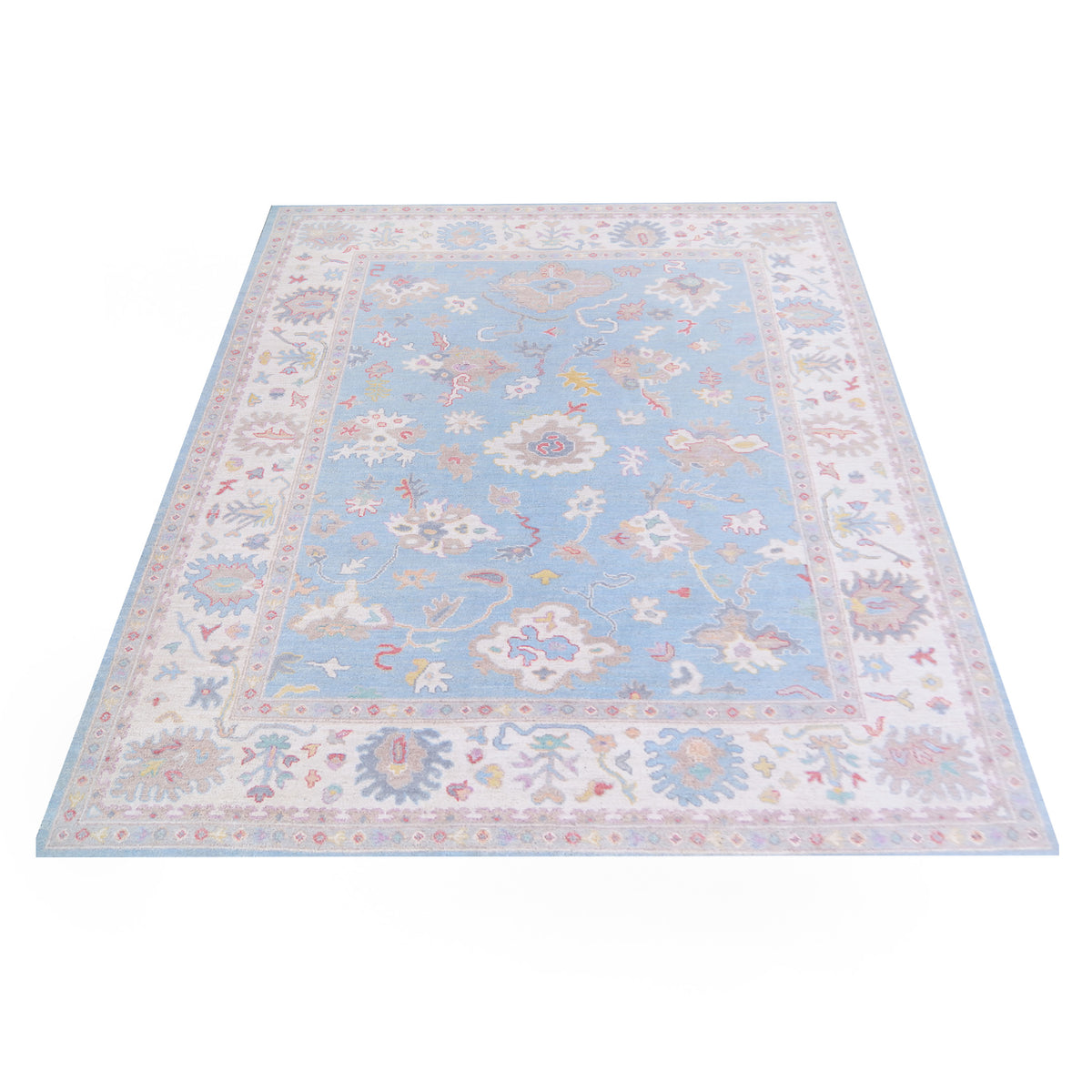 Pacific Ushak Wool Weft 42775 Blue Ivory Transitional Hand Knotted Rug