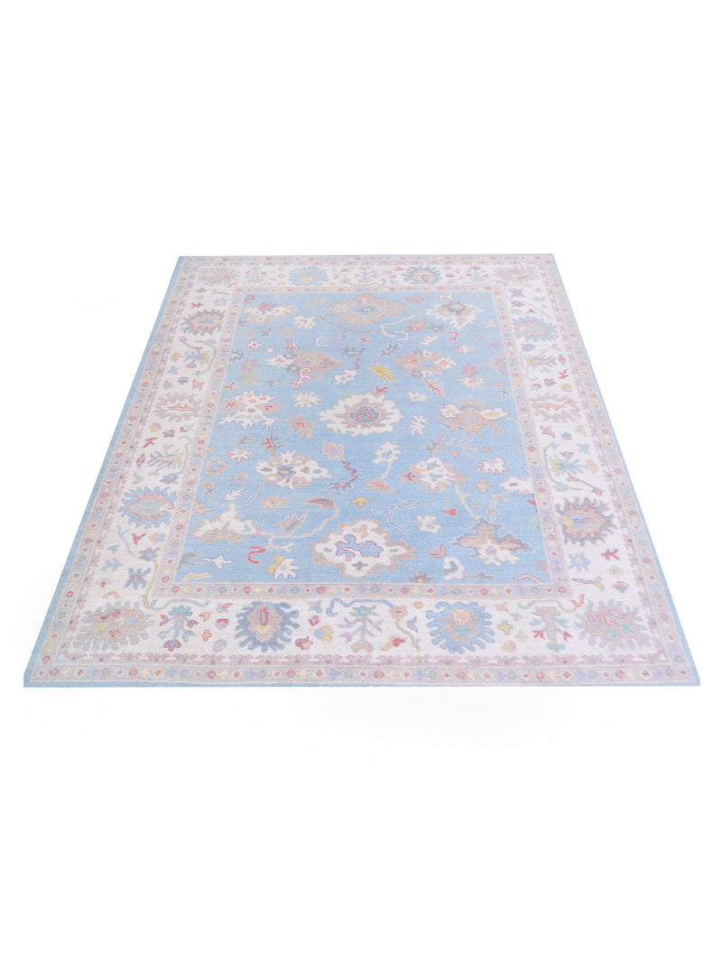 Pacific Ushak Wool Weft 42775 Blue Ivory Transitional Hand Knotted Rug