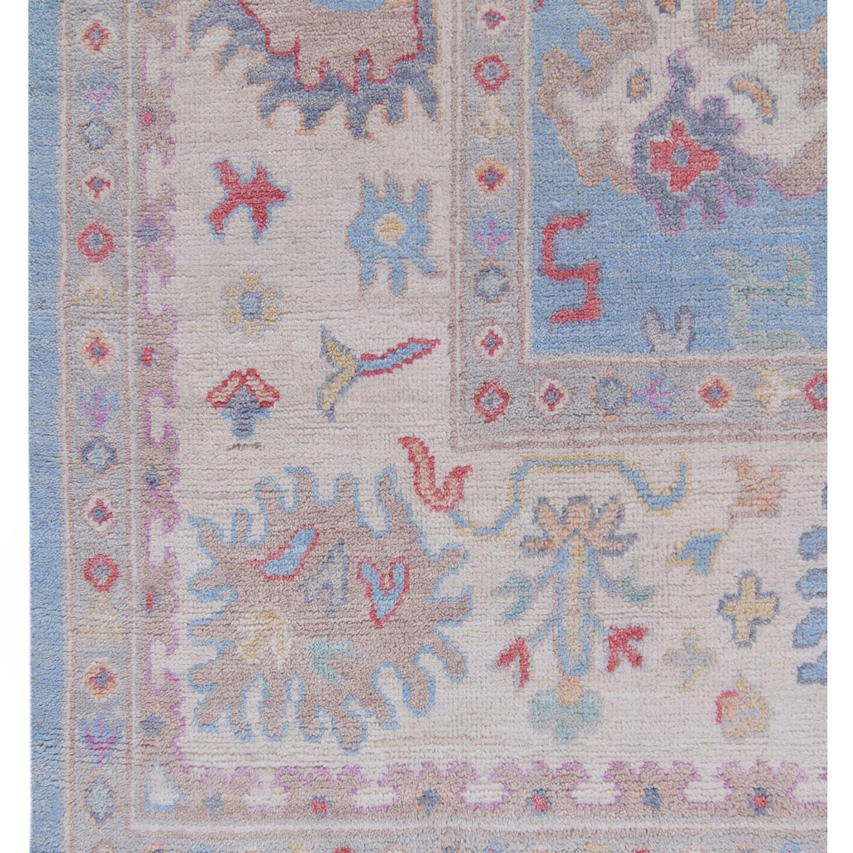 Pacific Ushak Wool Weft 42775 Blue Ivory Transitional Hand Knotted Rug