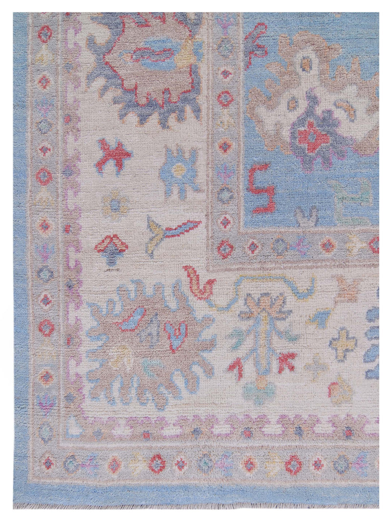 Pacific Ushak Wool Weft 42775 Blue Ivory Transitional Hand Knotted Rug