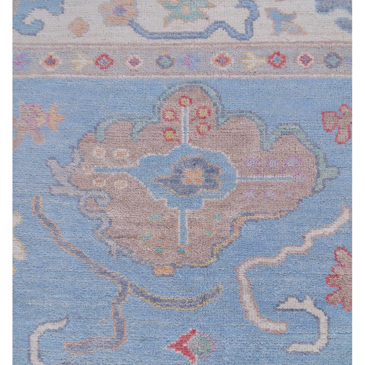 Pacific Ushak Wool Weft 42775 Blue Ivory Transitional Hand Knotted Rug