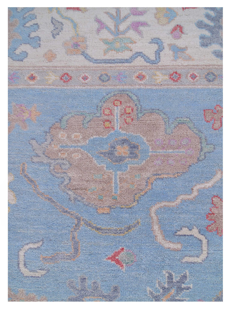 Pacific Ushak Wool Weft 42775 Blue Ivory Transitional Hand Knotted Rug