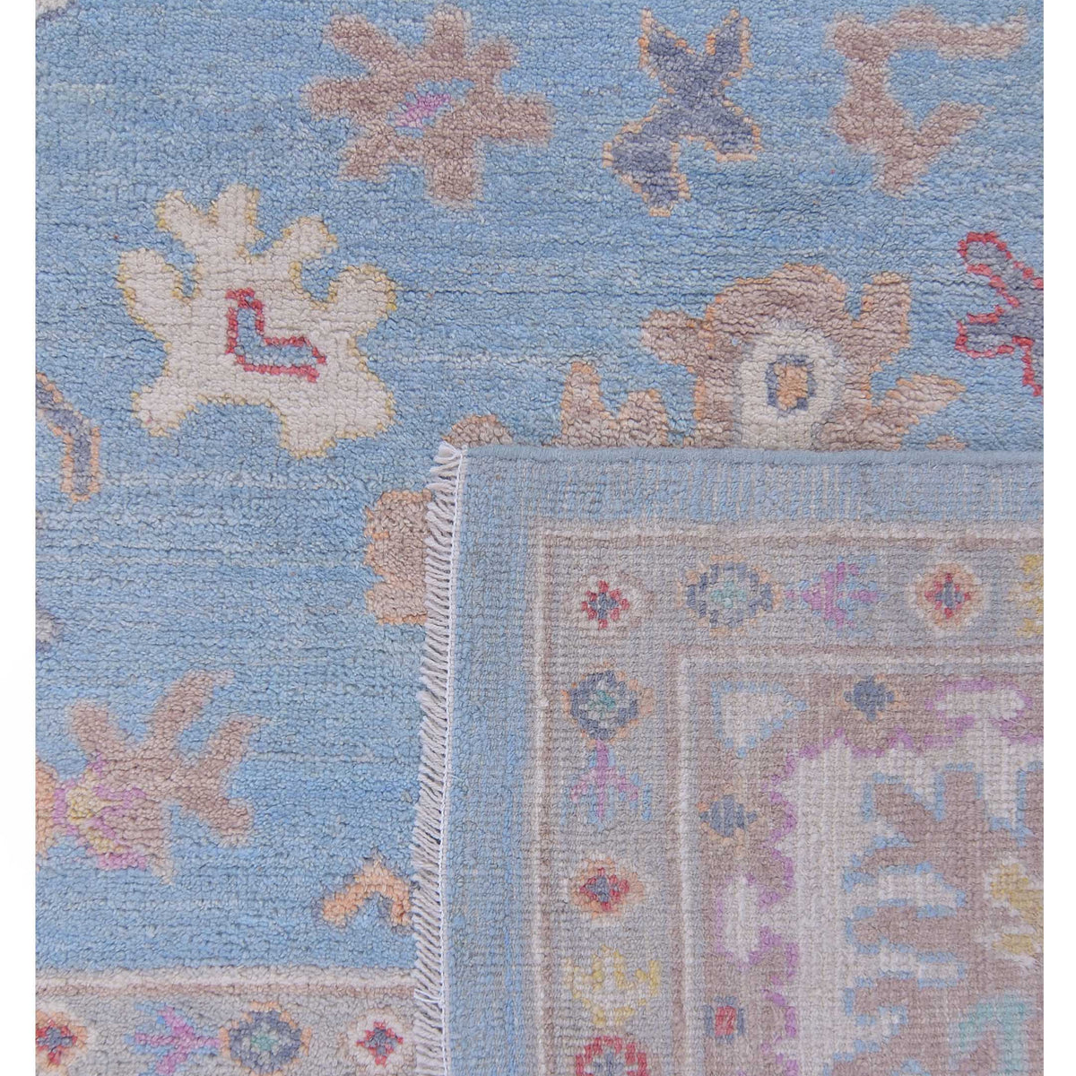 Pacific Ushak Wool Weft 42775 Blue Ivory Transitional Hand Knotted Rug