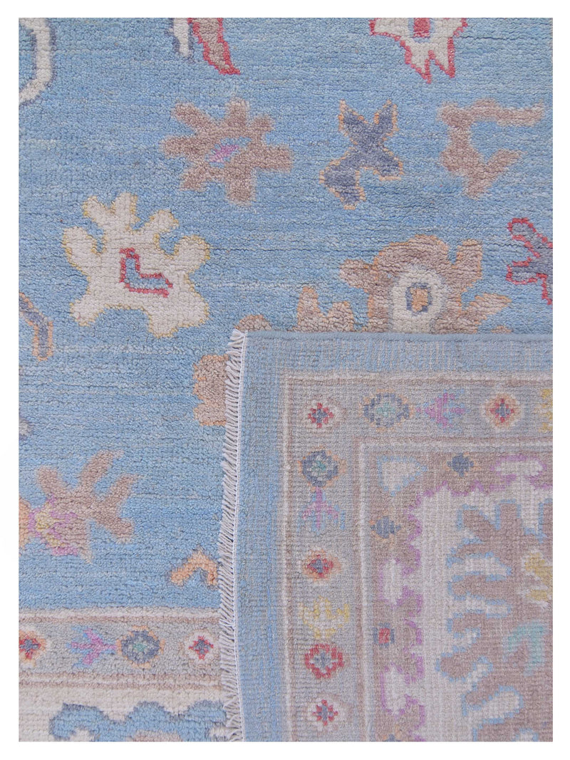 Pacific Ushak Wool Weft 42775 Blue Ivory Transitional Hand Knotted Rug