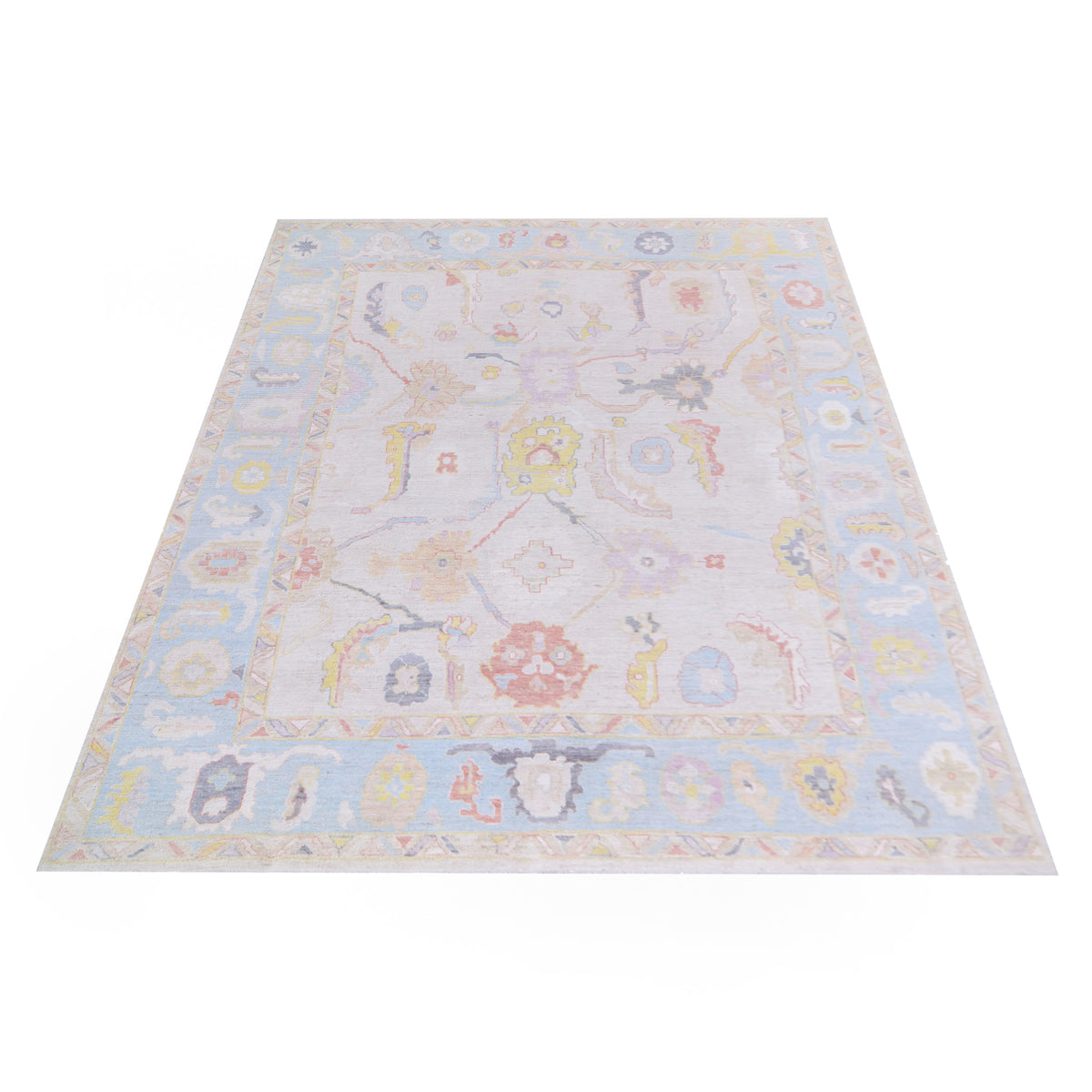 Pacific Ushak Wool Weft 42776 Beige Blue Transitional Hand Knotted Rug