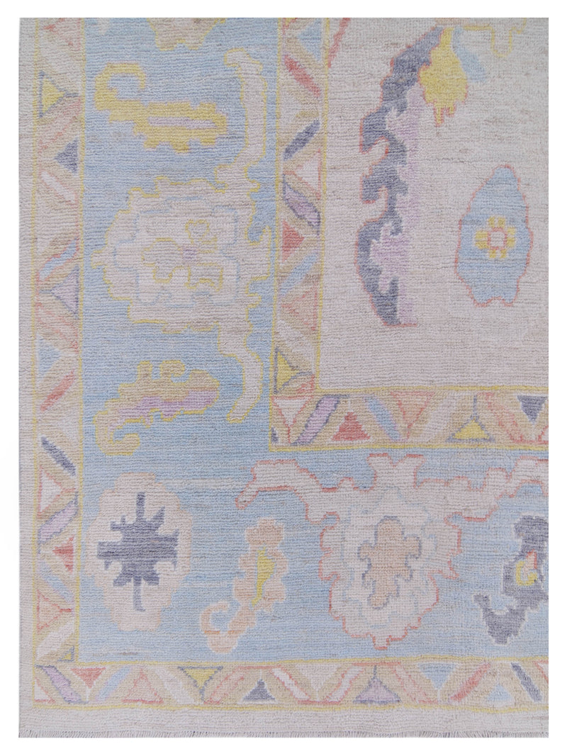 Pacific Ushak Wool Weft 42776 Beige Blue Transitional Hand Knotted Rug