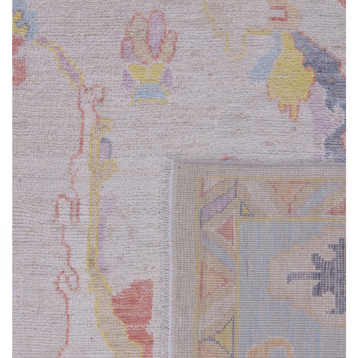 Pacific Ushak Wool Weft 42776 Beige Blue Transitional Hand Knotted Rug