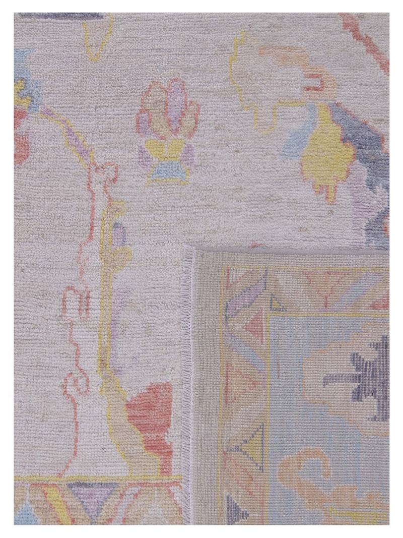 Pacific Ushak Wool Weft 42776 Beige Blue Transitional Hand Knotted Rug