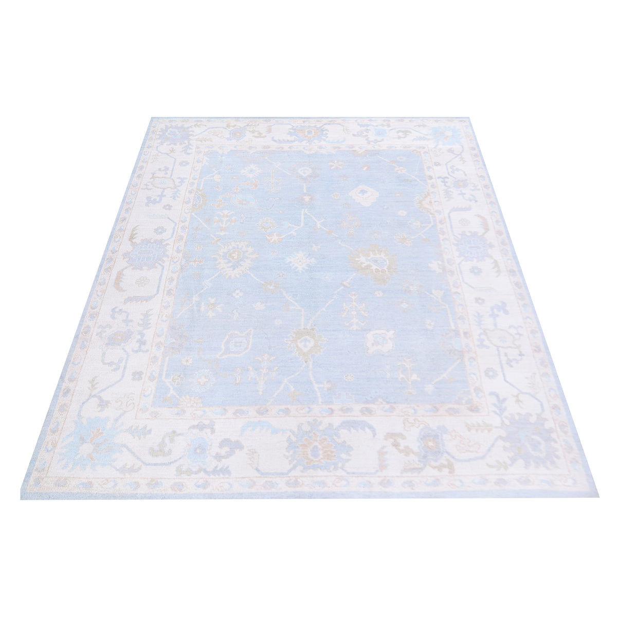 Pacific Ushak Wool Weft 42782 Grey Ivory Transitional Hand Knotted Rug