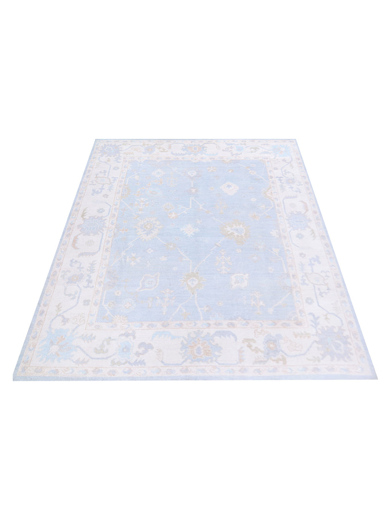 Pacific Ushak Wool Weft 42782 Grey Ivory Transitional Hand Knotted Rug