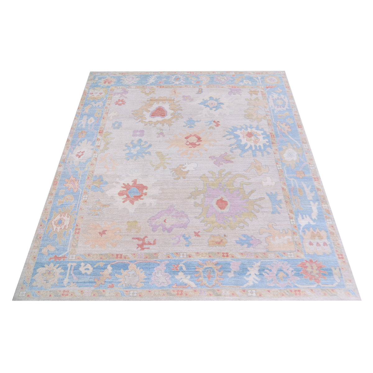Pacific Ushak Wool Weft 42791 Beige Blue Transitional Hand Knotted Rug