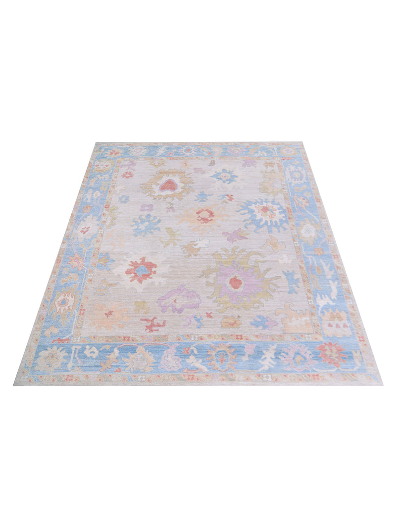 Pacific Ushak Wool Weft 42791 Beige Blue Transitional Hand Knotted Rug