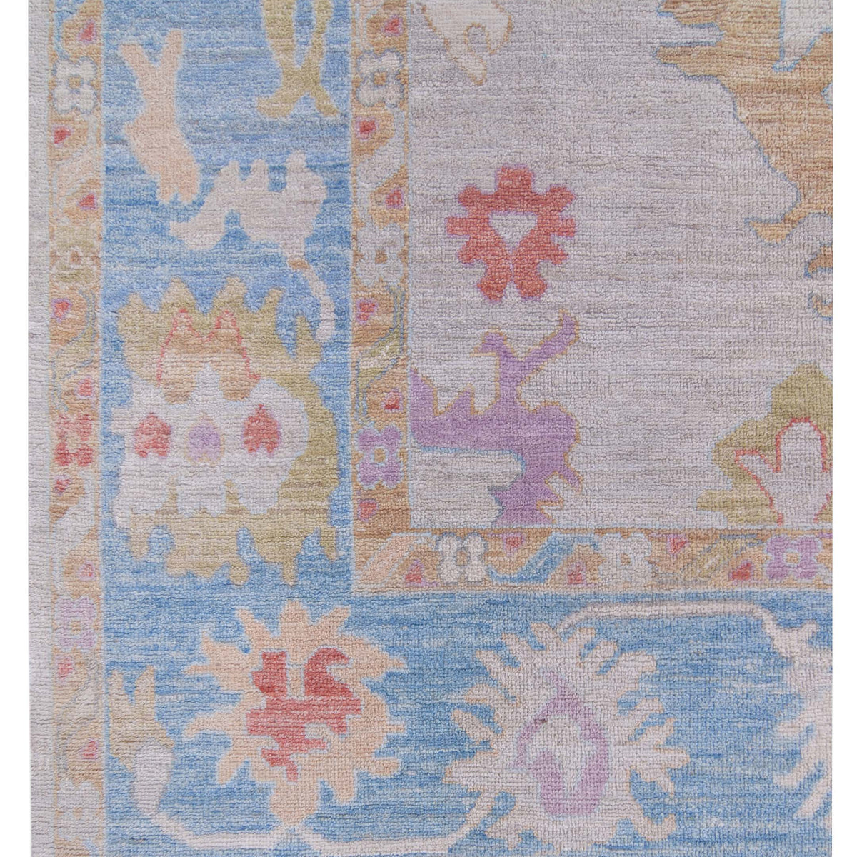 Pacific Ushak Wool Weft 42791 Beige Blue Transitional Hand Knotted Rug