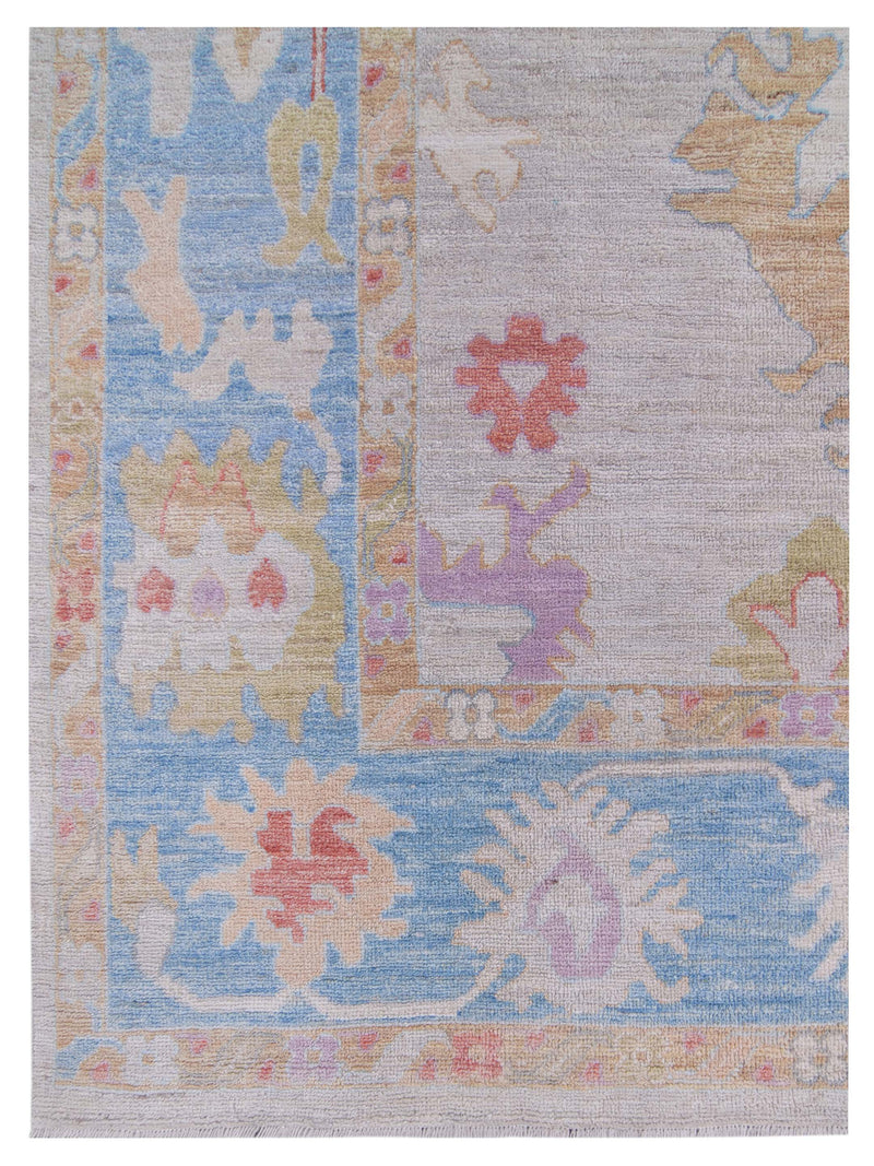 Pacific Ushak Wool Weft 42791 Beige Blue Transitional Hand Knotted Rug