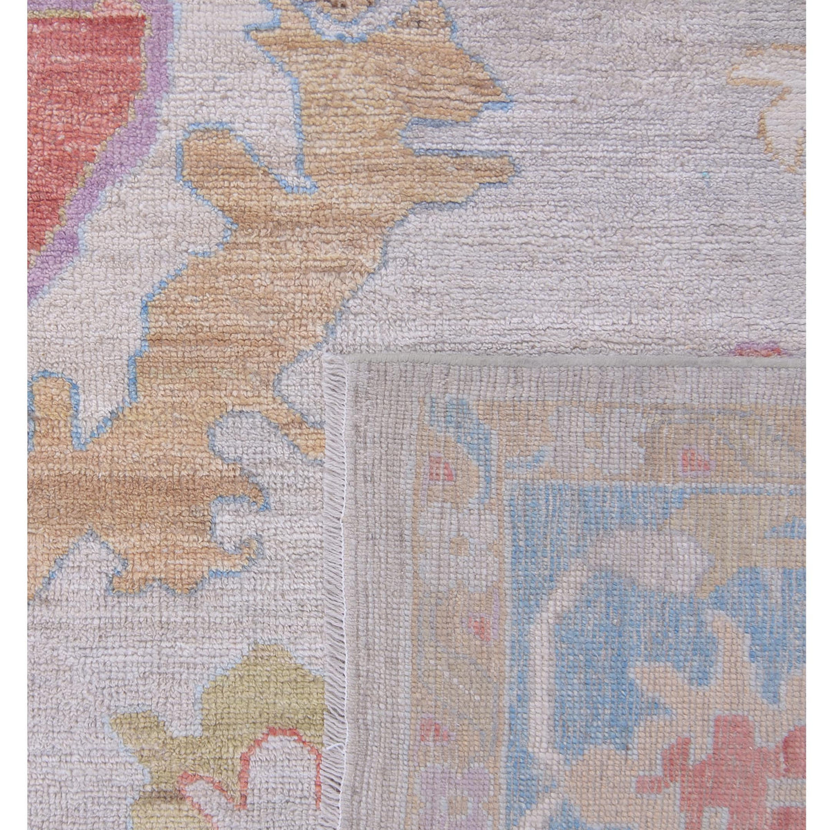 Pacific Ushak Wool Weft 42791 Beige Blue Transitional Hand Knotted Rug