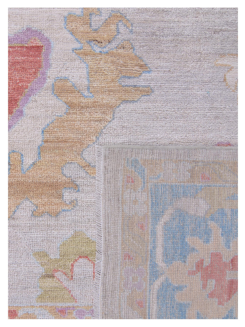Pacific Ushak Wool Weft 42791 Beige Blue Transitional Hand Knotted Rug