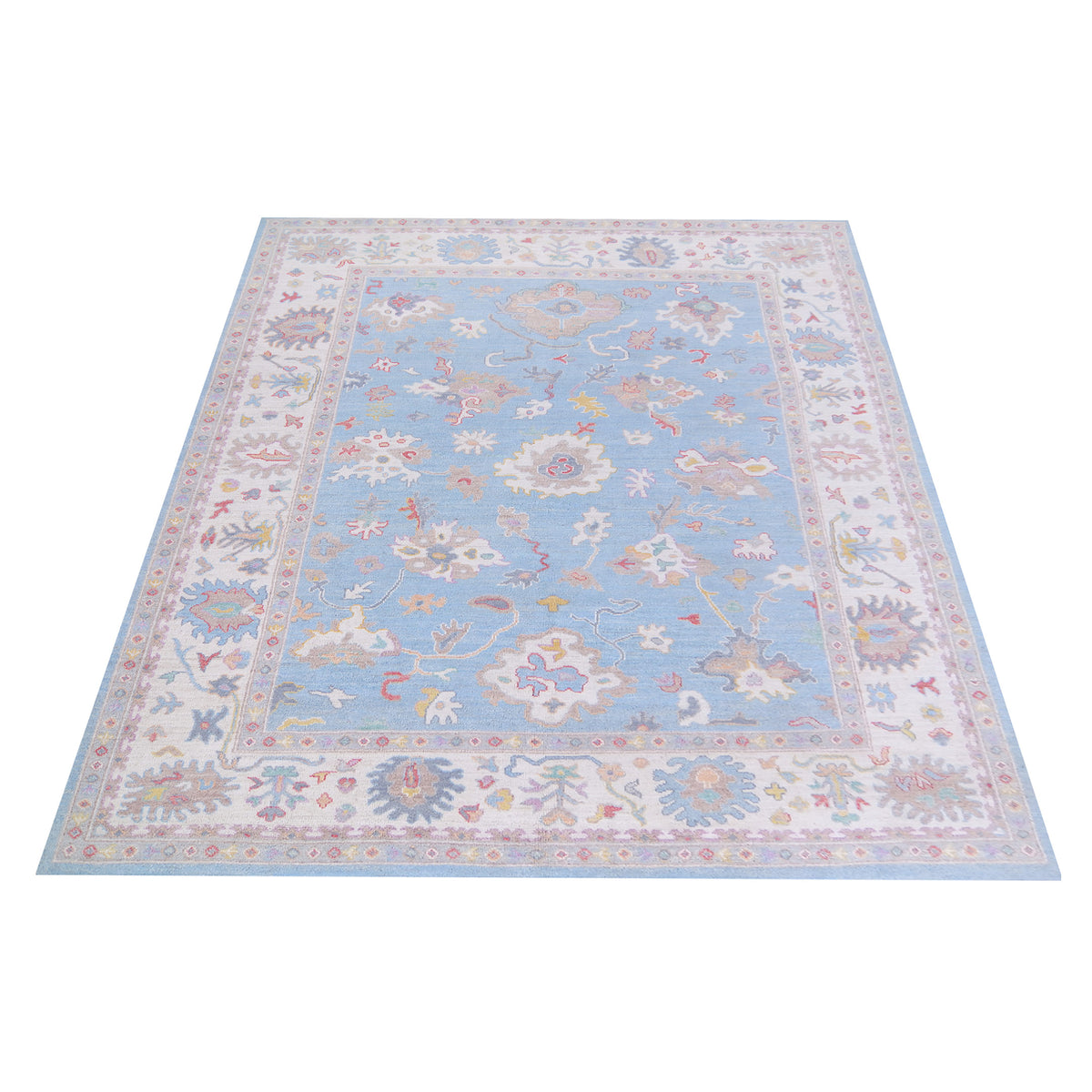 Pacific Ushak Wool Weft 42797 Blue Ivory Transitional Hand Knotted Rug