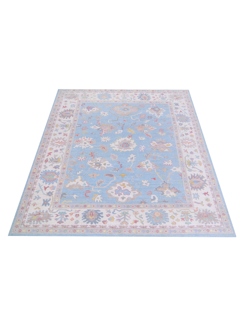 Pacific Ushak Wool Weft 42797 Blue Ivory Transitional Hand Knotted Rug