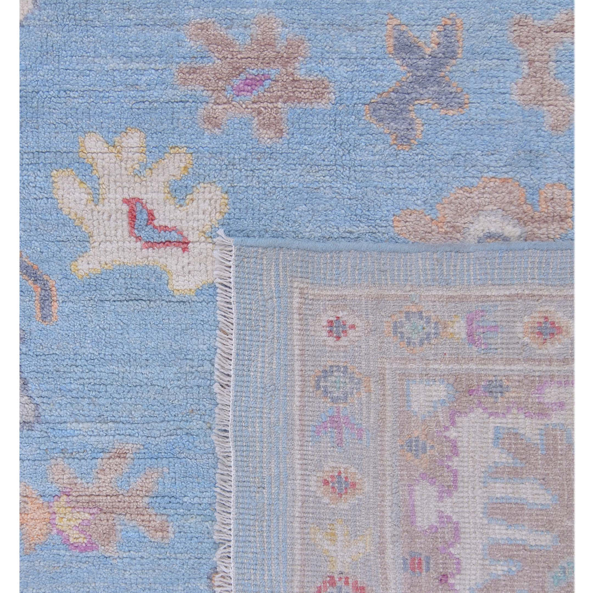 Pacific Ushak Wool Weft 42797 Blue Ivory Transitional Hand Knotted Rug