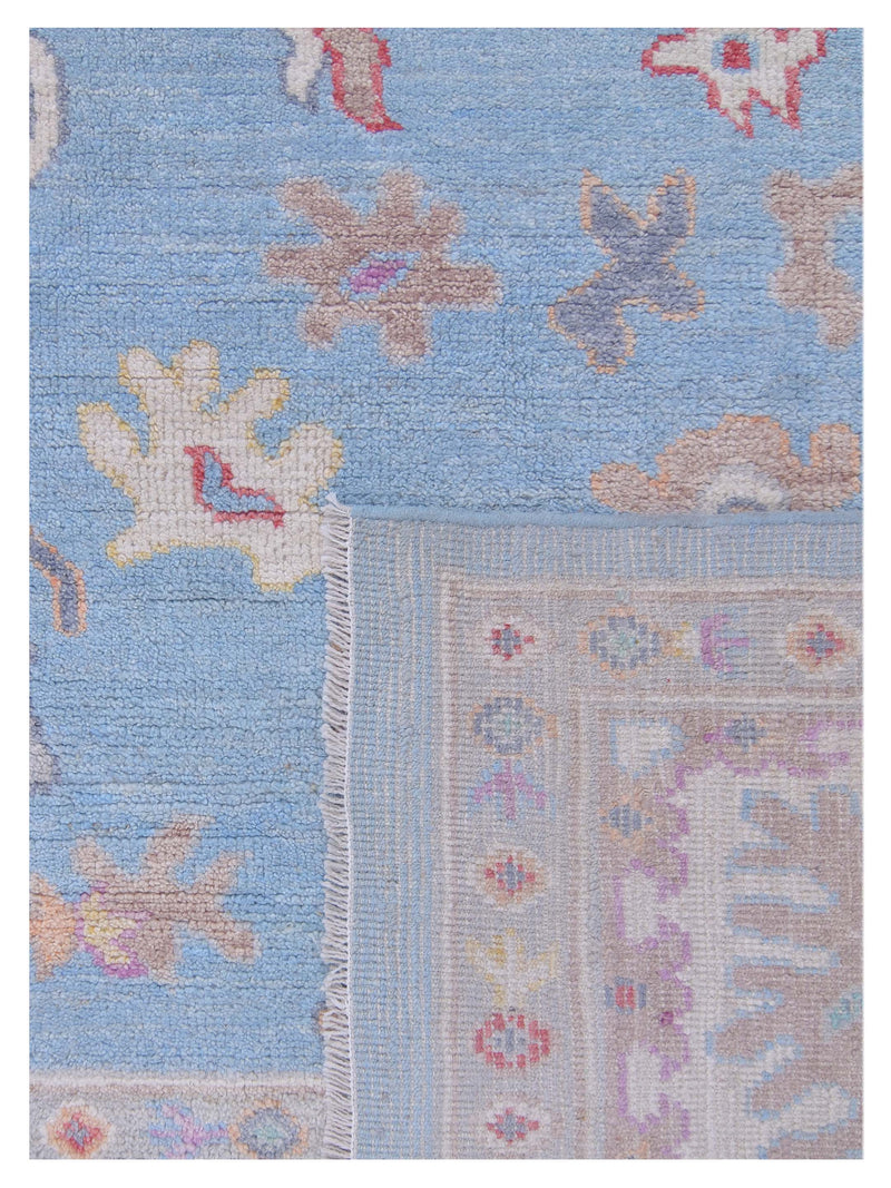 Pacific Ushak Wool Weft 42797 Blue Ivory Transitional Hand Knotted Rug